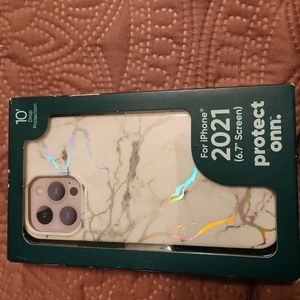 Onn. White Iridescent Marble Phone Case for iPhone 13 Pro Max